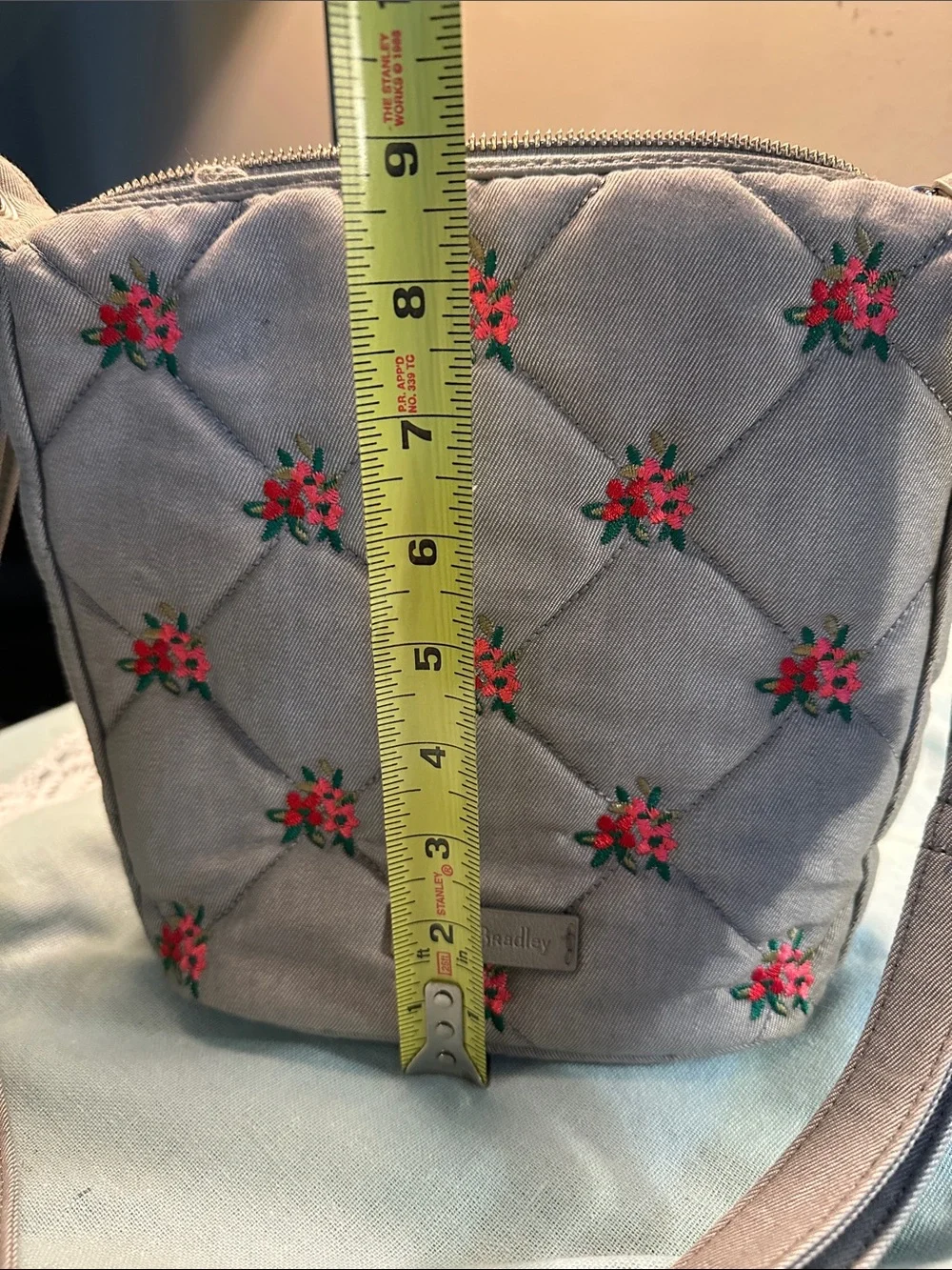 Vera Bradley Quilted Crossbody Bag in Light Gray with Floral Embroidery
